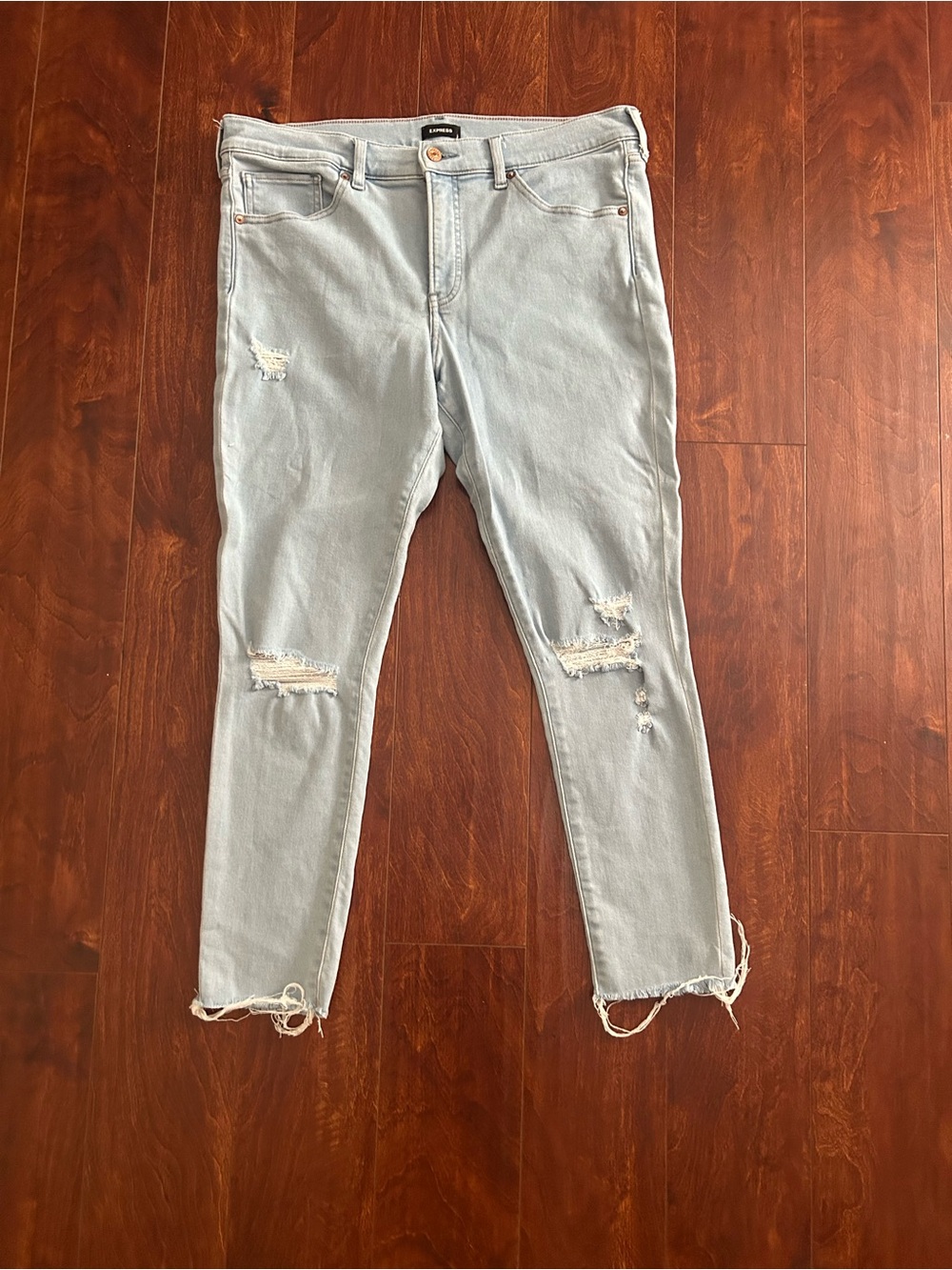Express Light Blue Distressed Skinny Jeans